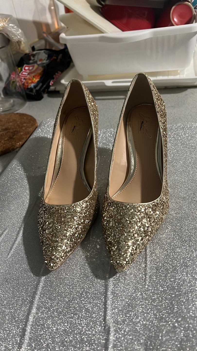 Jewel Badgley Mischka Gold Glitter Heels - Size 7 - photo 5