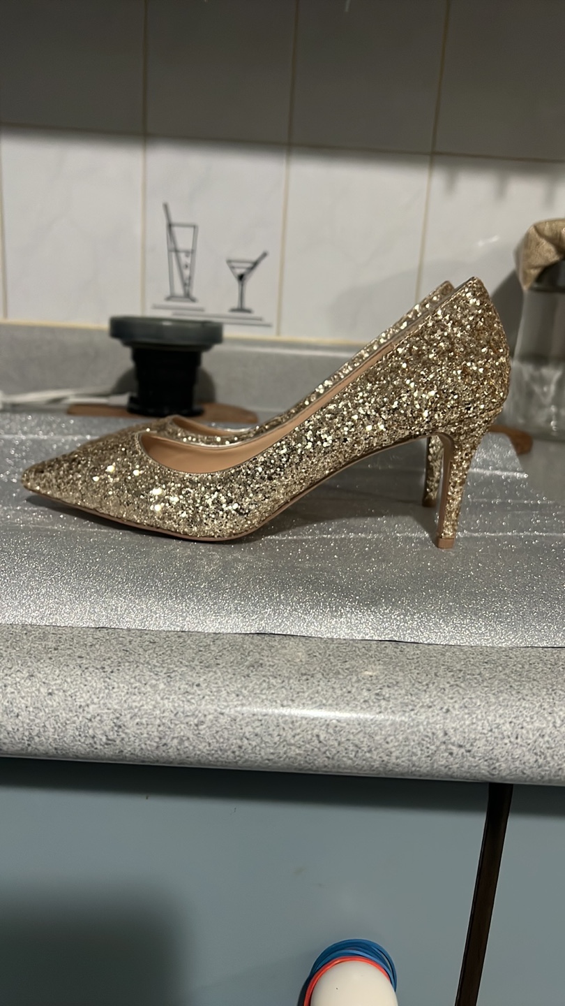 Jewel Badgley Mischka Gold Glitter Heels - Size 7 - photo 4