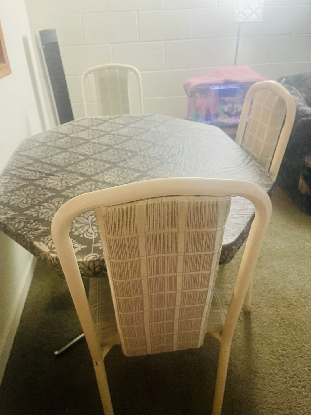 Dining table and White Metal Frame Dining Chairs - Set of 3