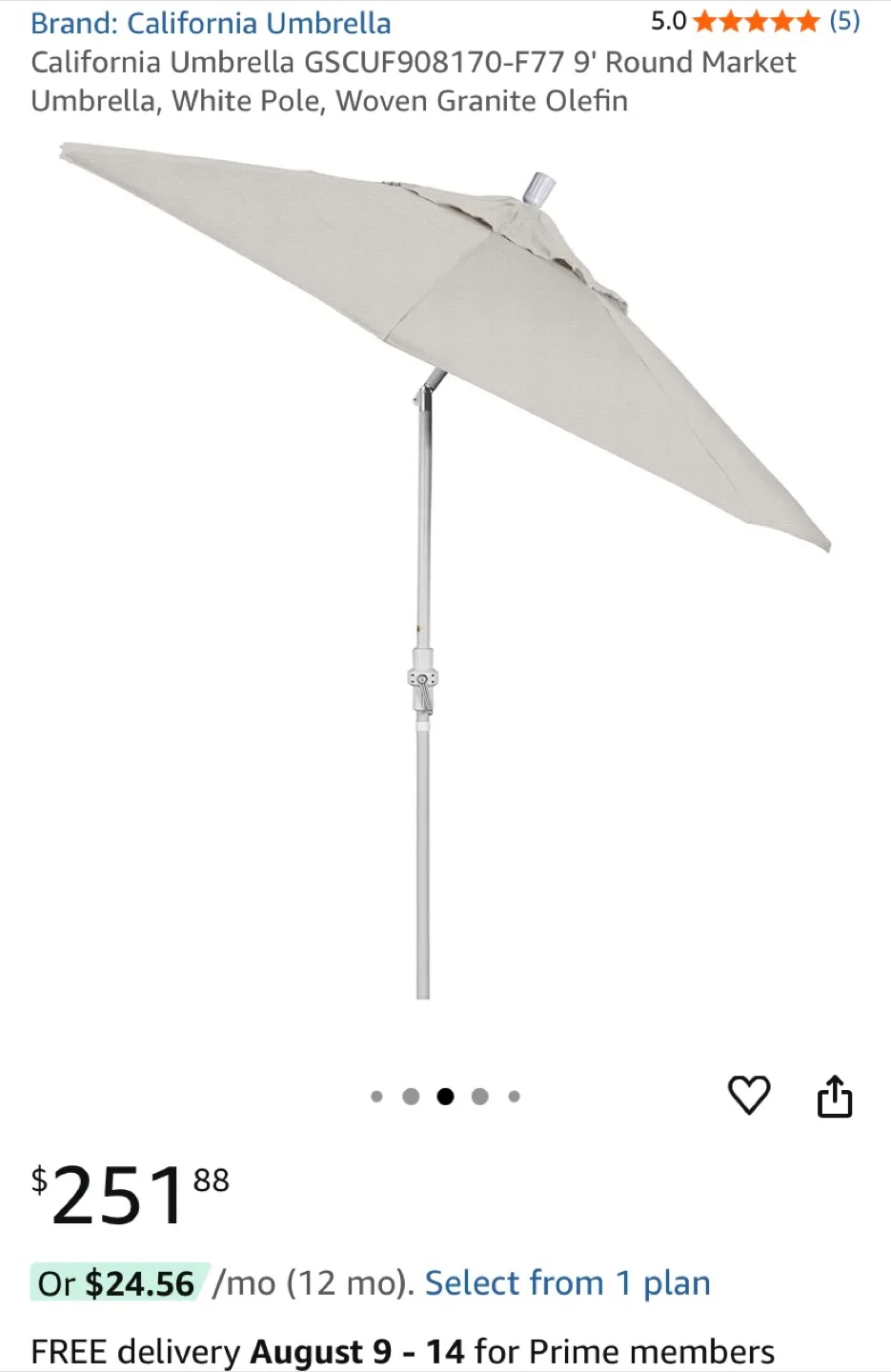 California Umbrella 9' Round Market Umbrella thumbnail