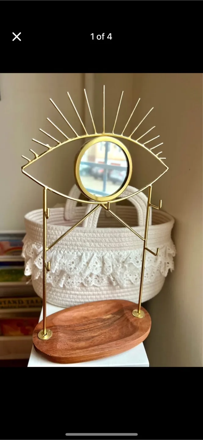 Gold Eye Jewelry Stand with Wooden Base thumbnail