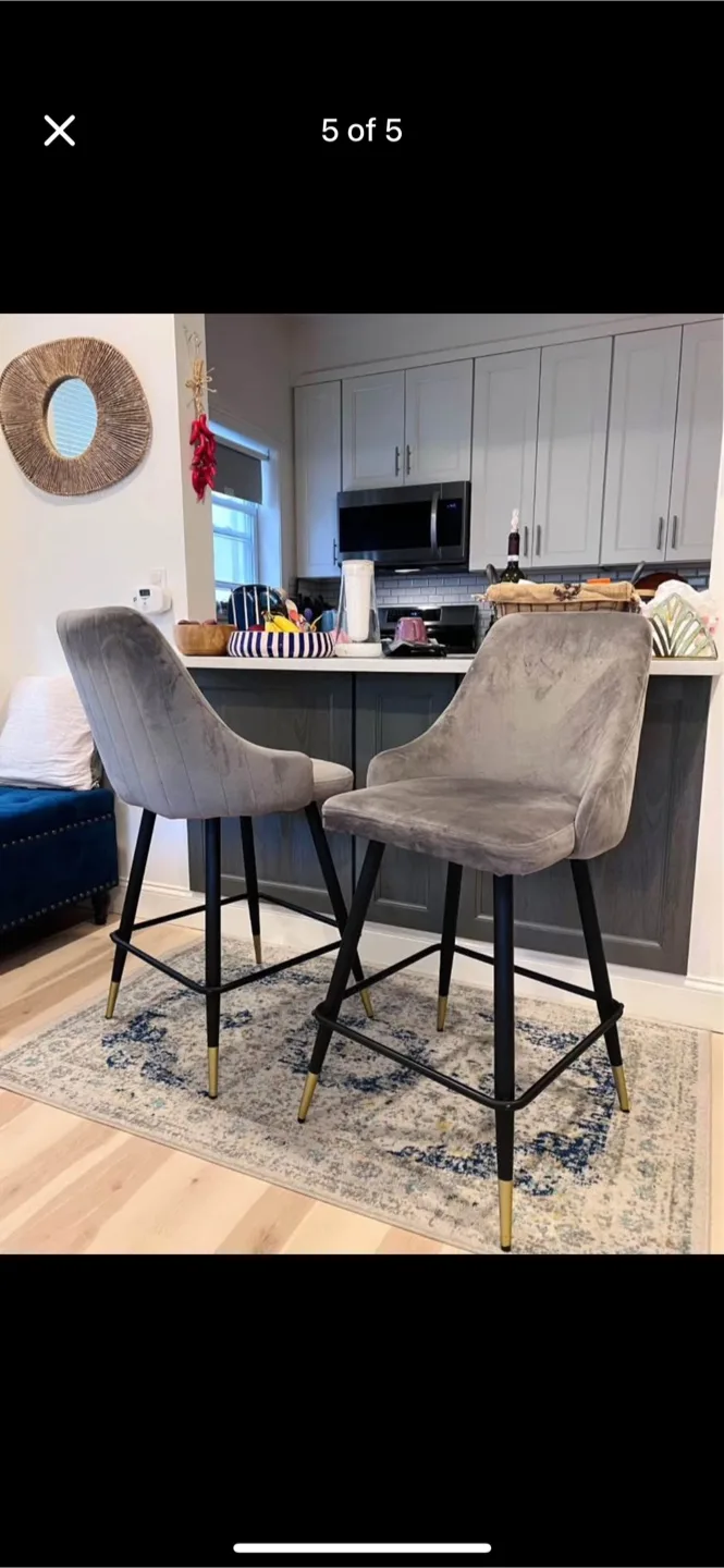 Gray Velvet Bar Stools - Set of 2 thumbnail