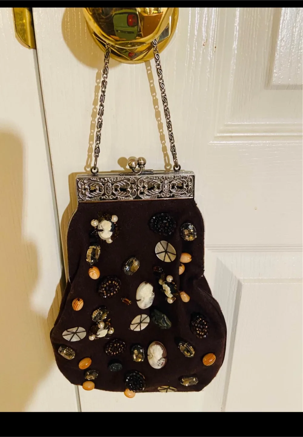 Brown Beaded Kisslock Evening Bag thumbnail