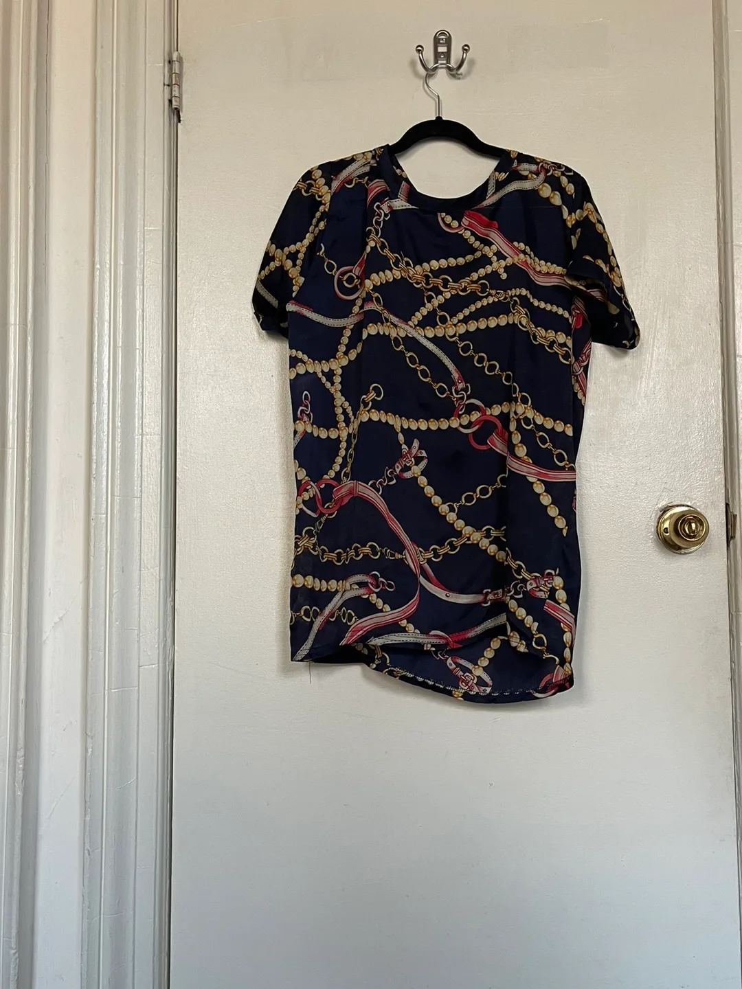 Patterned Navy Blue Tunic Top thumbnail