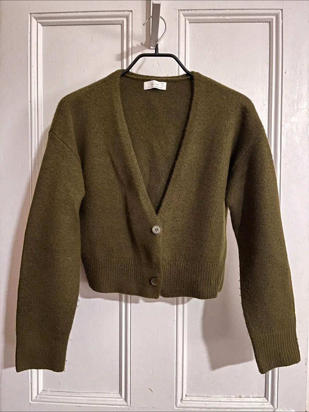 Oak + Fort Olive Green Cropped Cardigan Women’s Small thumbnail