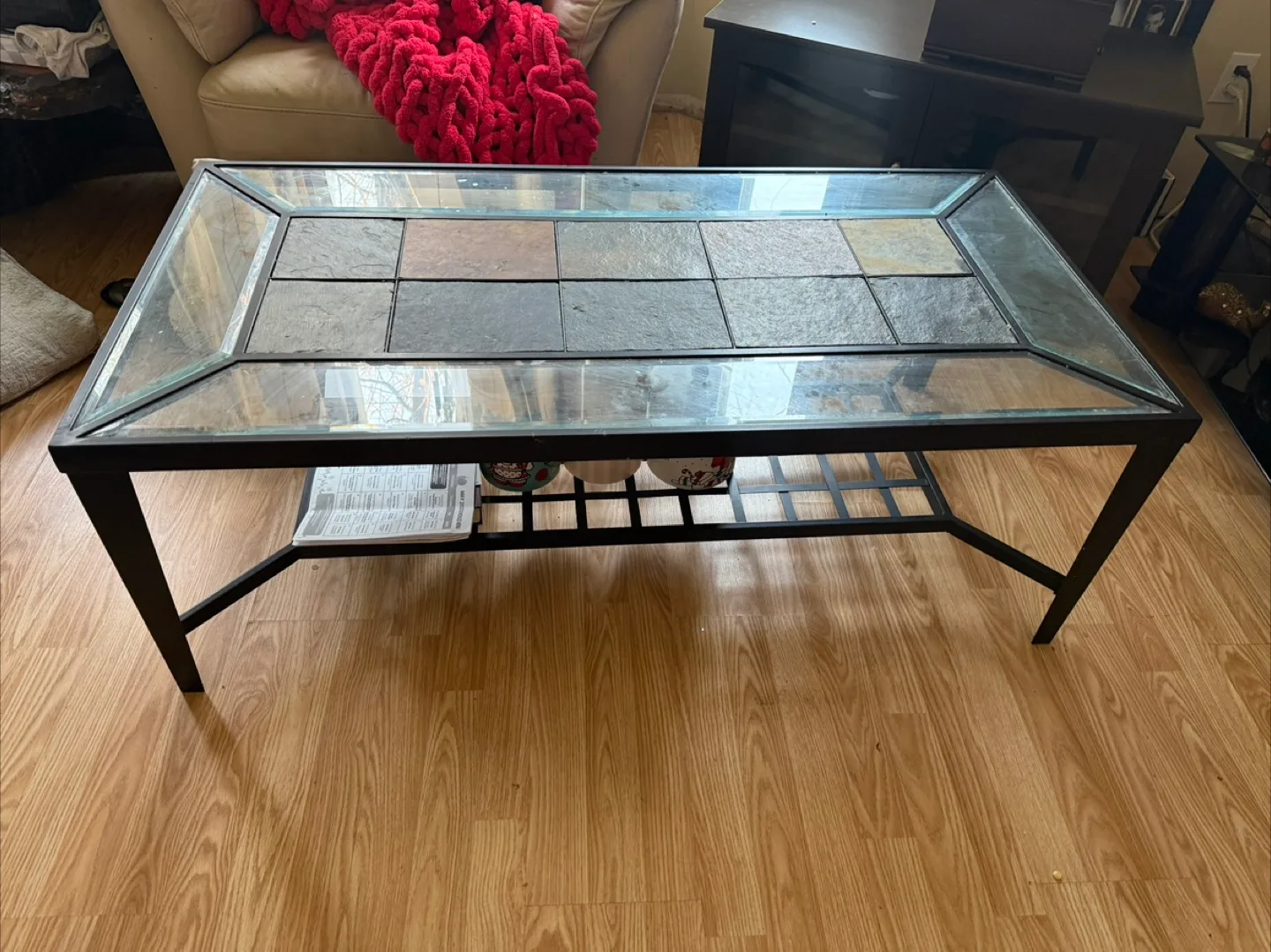 Glass Top Coffee Table with Slate Tile Inlay image indicator(3)