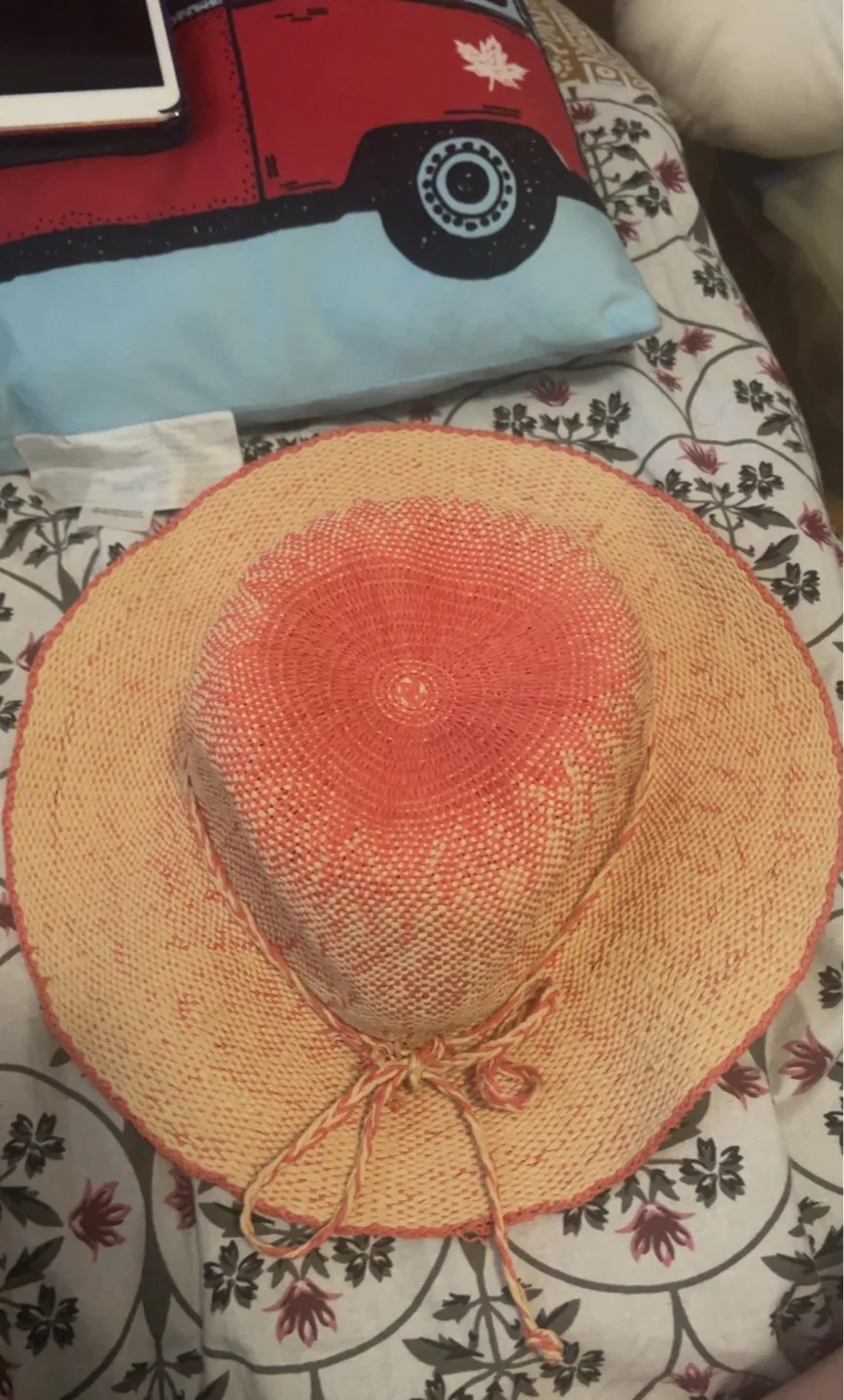 Woven Sun Hat - Peach & Cream😊 thumbnail