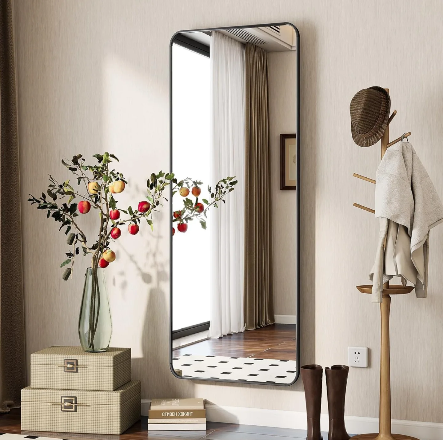 Full Length Mirror 56"x21" Rounded Corner, Hanging or Standing thumbnail