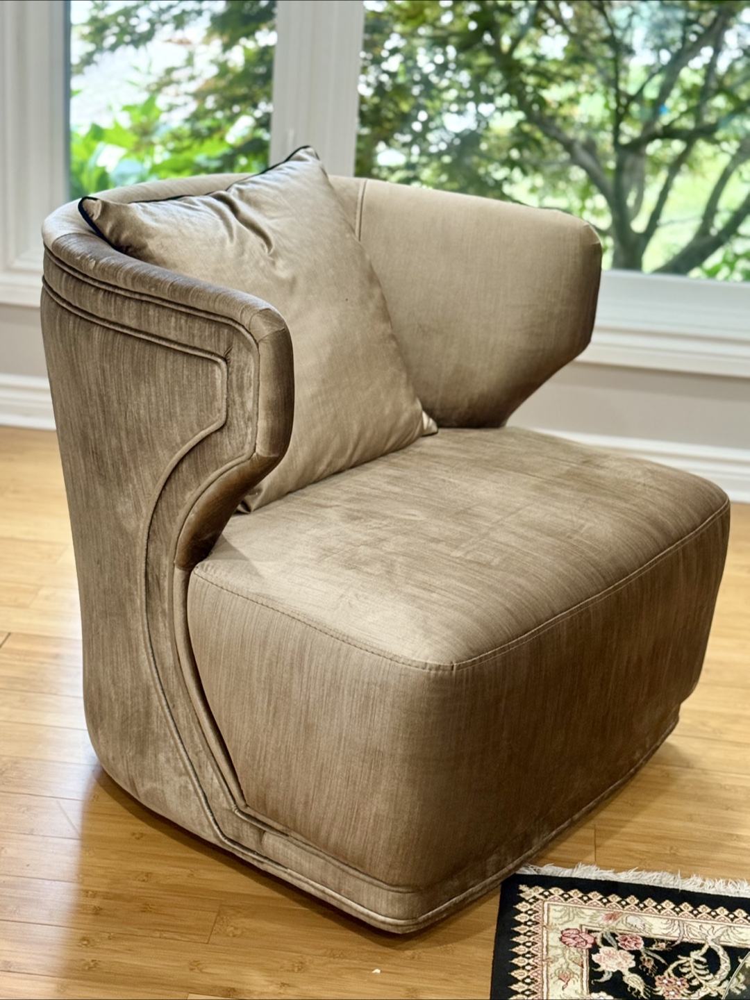 2 Beige Velvet Accent Chair