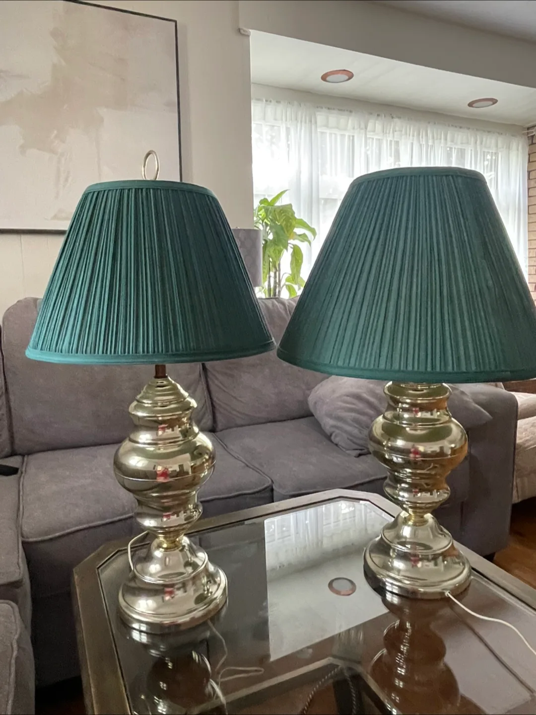 Pair of Green Pleated Lamp Shades thumbnail