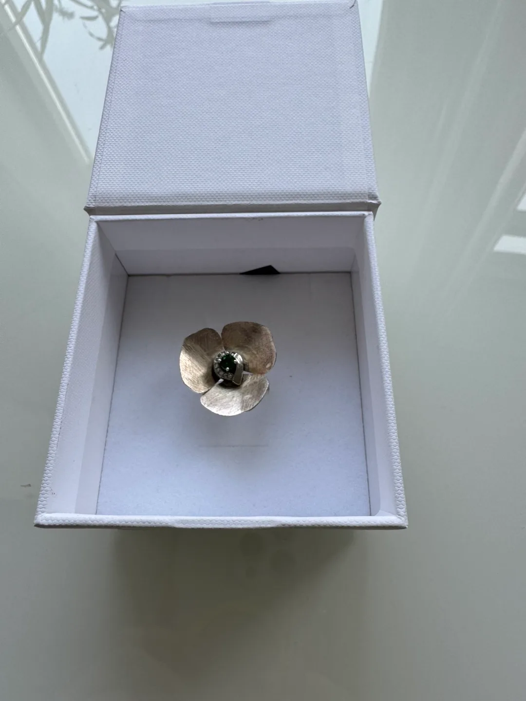 Silver Flower Ring with Green Stone thumbnail