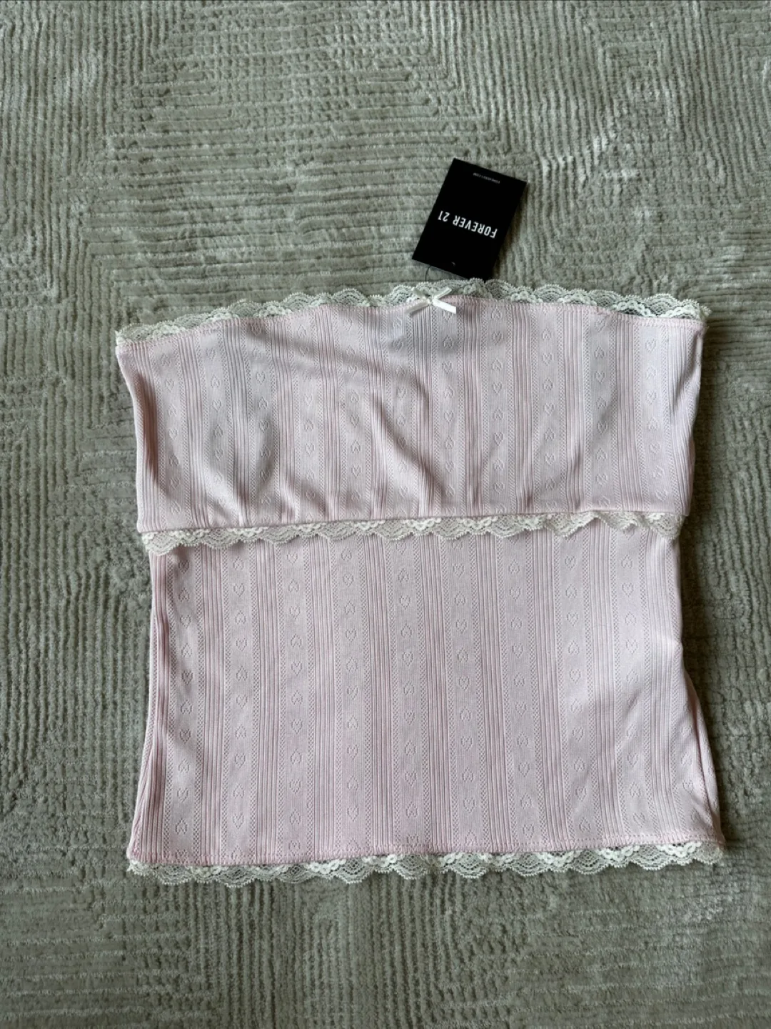 NEW Forever 21 Pink Lace Trim Top - Size M thumbnail