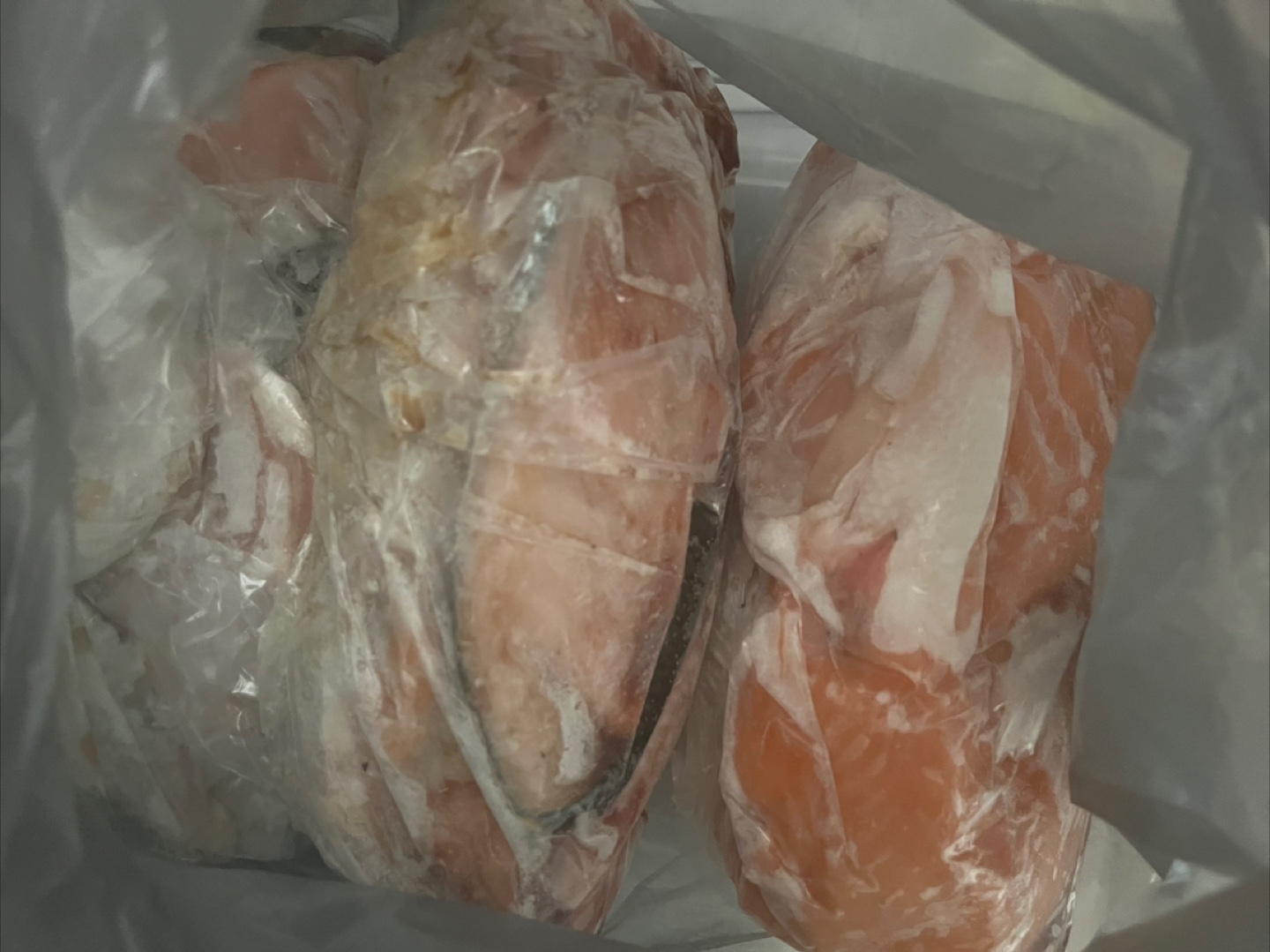 Frozen raw Salmon Portions and heads