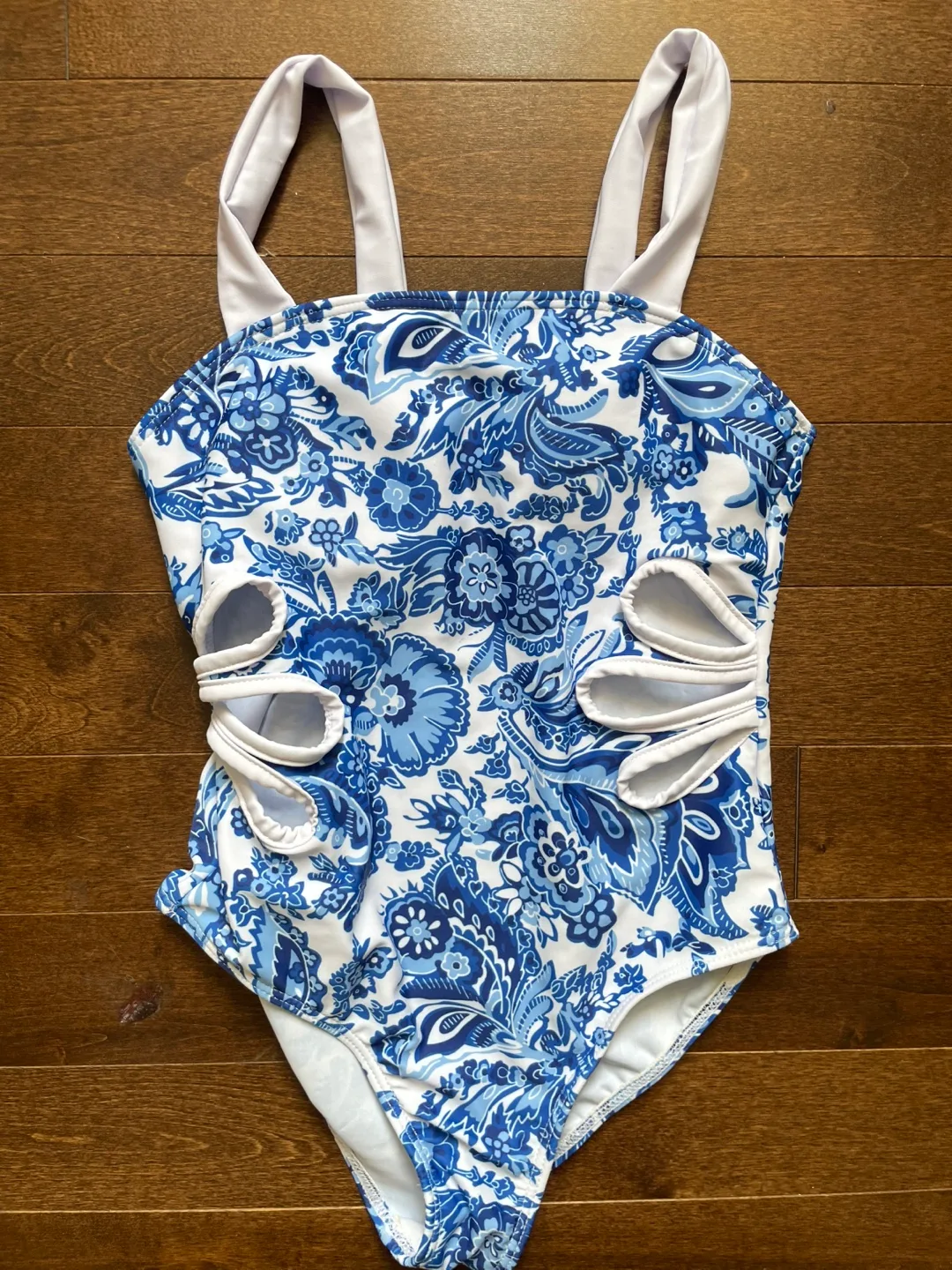 Shein Blue & White Floral Swimsuit - Size 9Y thumbnail