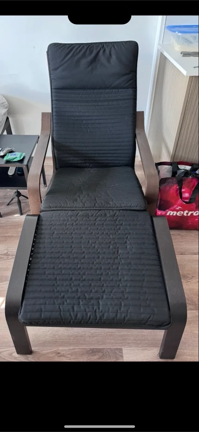 IKEA Poang Chair with Footstool - Black thumbnail