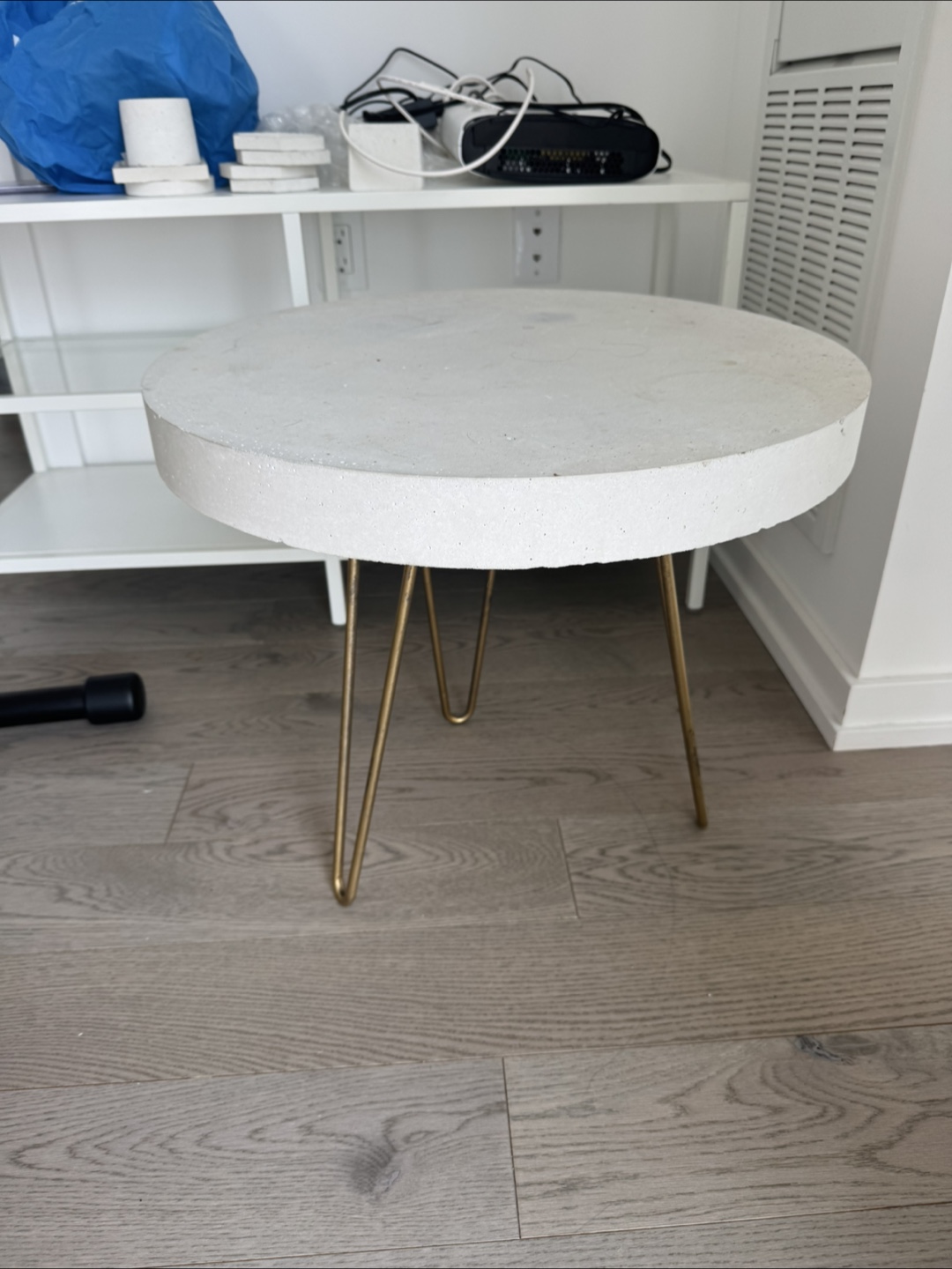 Round Concrete Side Table w/ Gold Metal Legs