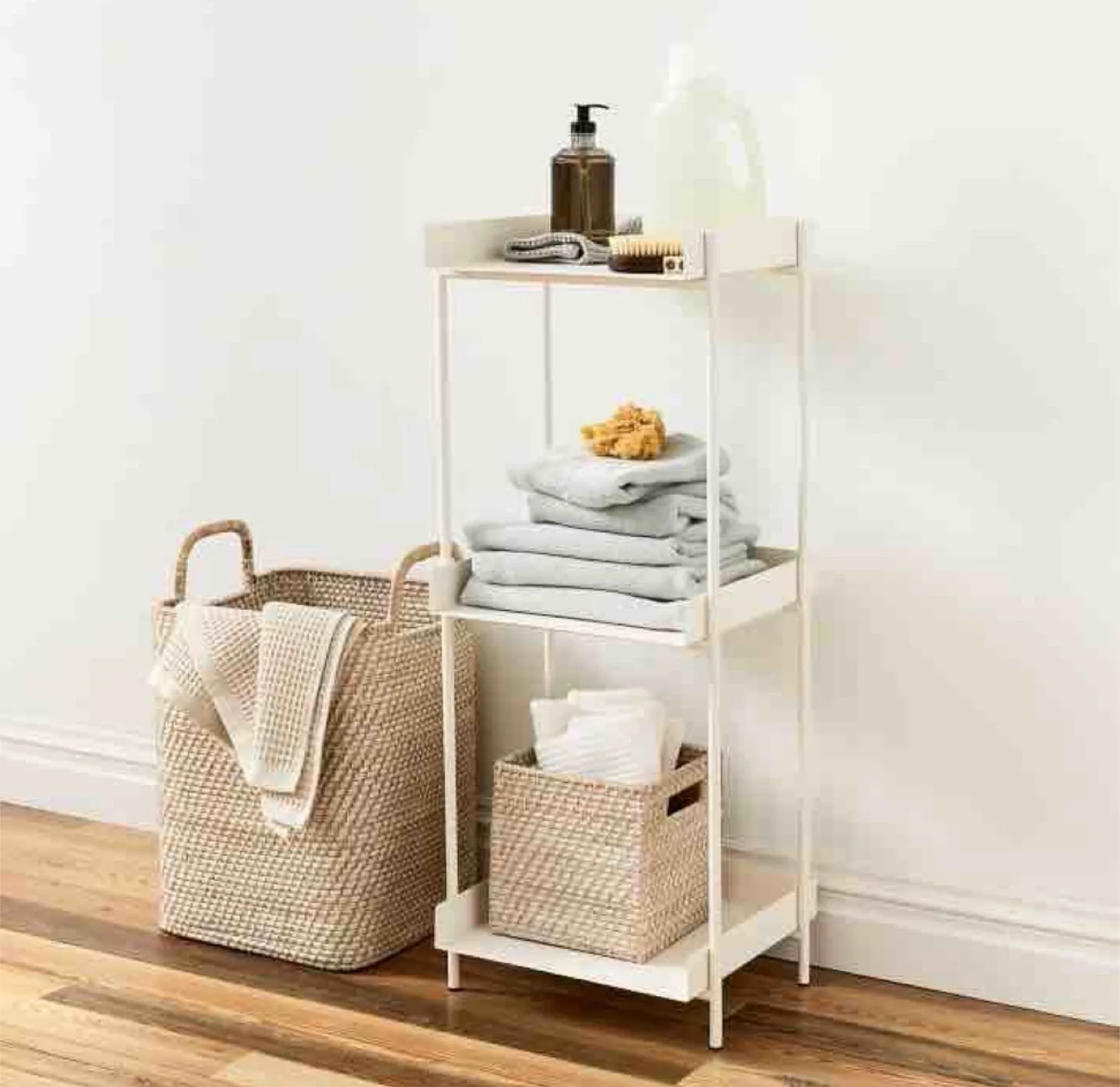 Floating lines 3 tier shelf, white, metal image indicator(5)