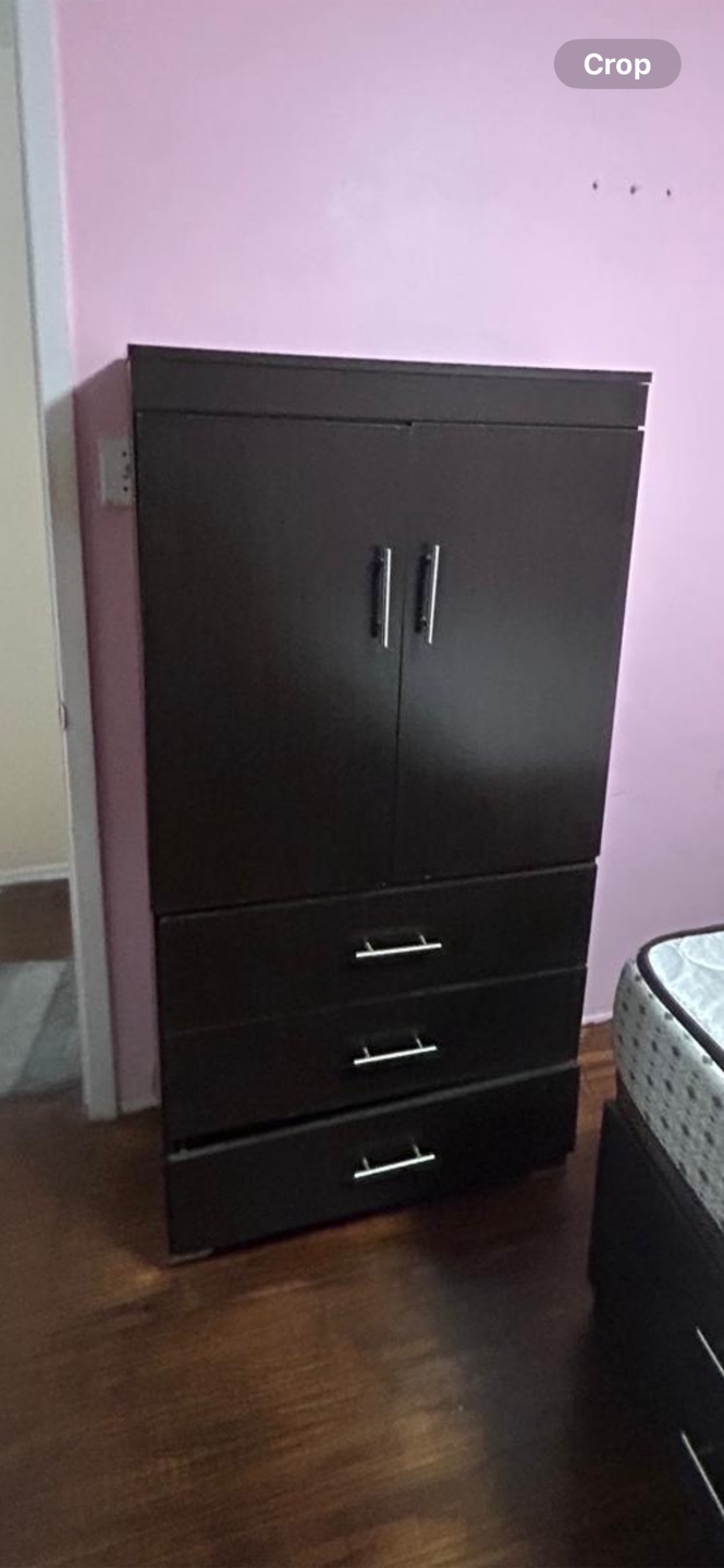 Dark Wood Wardrobe with 3 Drawers