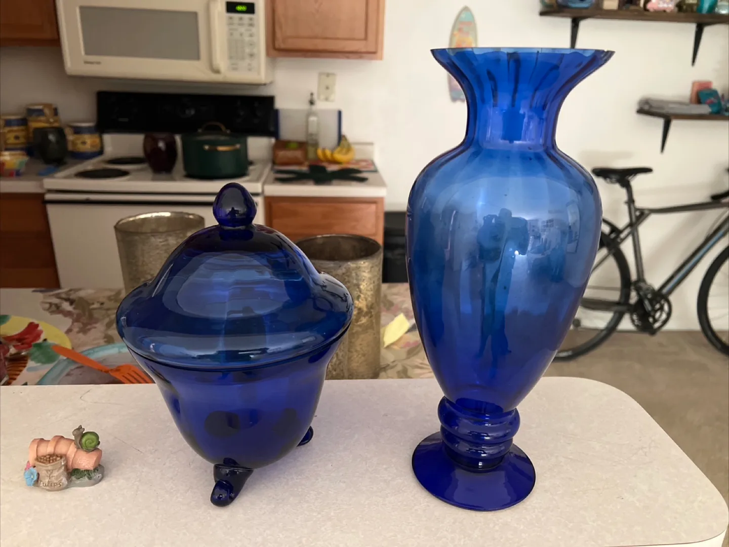 Blue Glass Vase and Candy Dish Set thumbnail