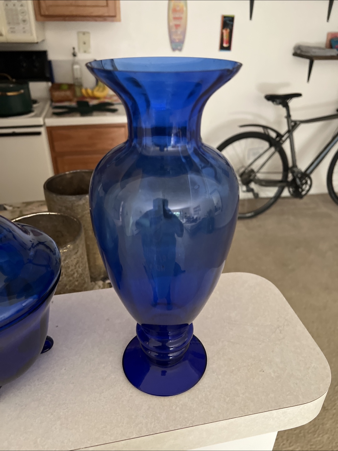 Blue Glass Vase and Candy Dish Set - photo 3