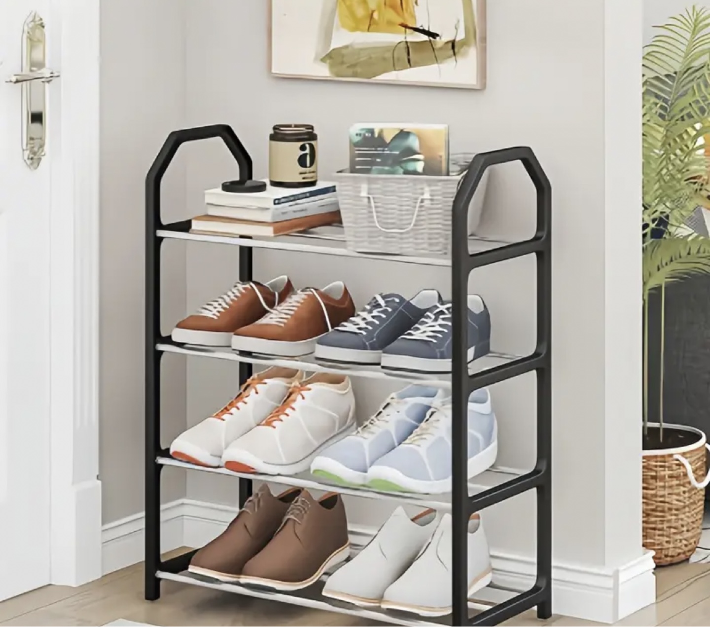 4-Tier Shoe Rack - Black Metal