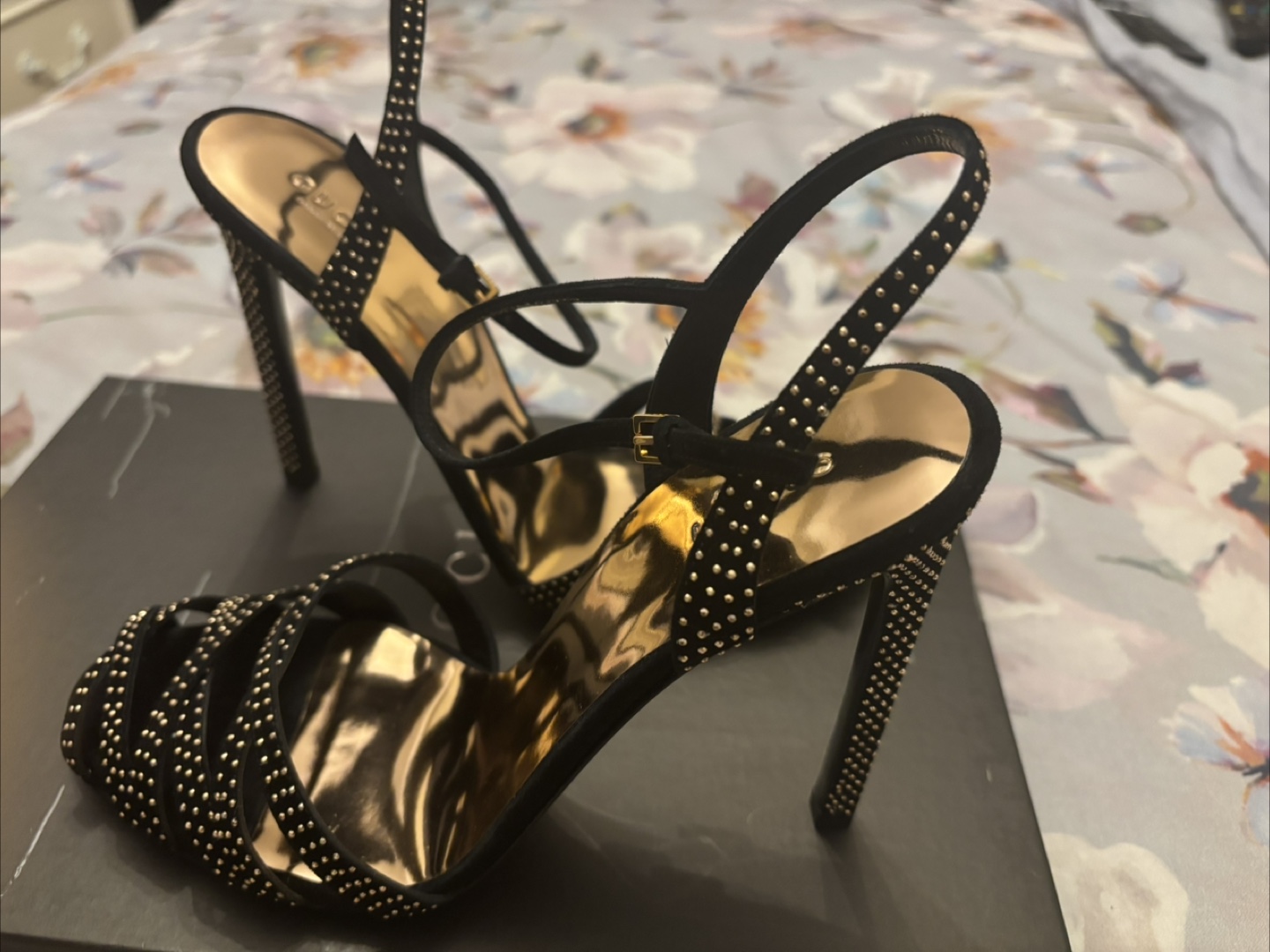 Gucci Black & Gold Studded Heels