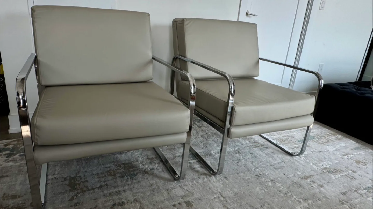 Pair of Modern Chrome Frame Armchairs thumbnail