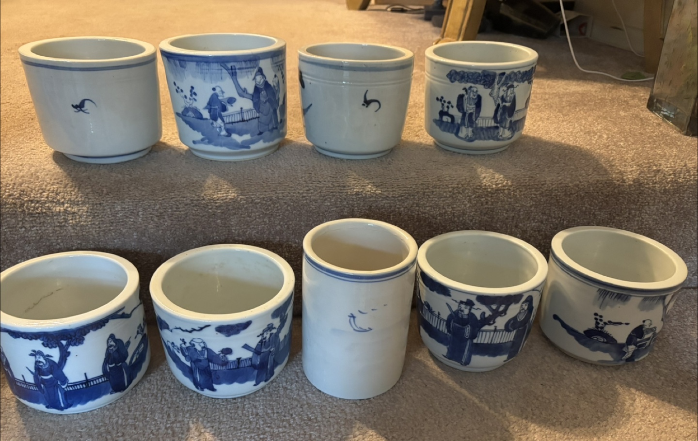 Vintage Blue and White Asian Design flower pots (Set of 8)