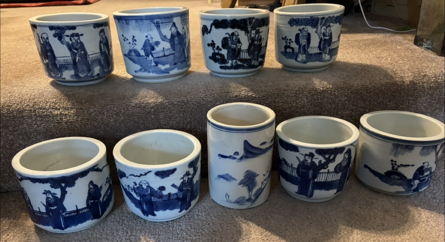 Vintage Blue and White Asian Design flower pots (Set of 8) - photo 3