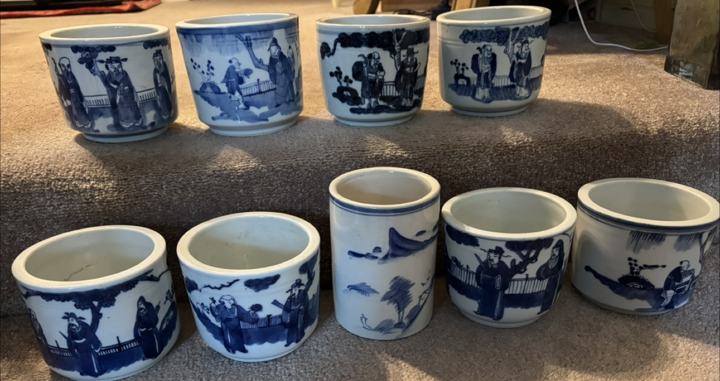 Vintage Blue and White Asian Design flower pots (Set of 8) - photo 4