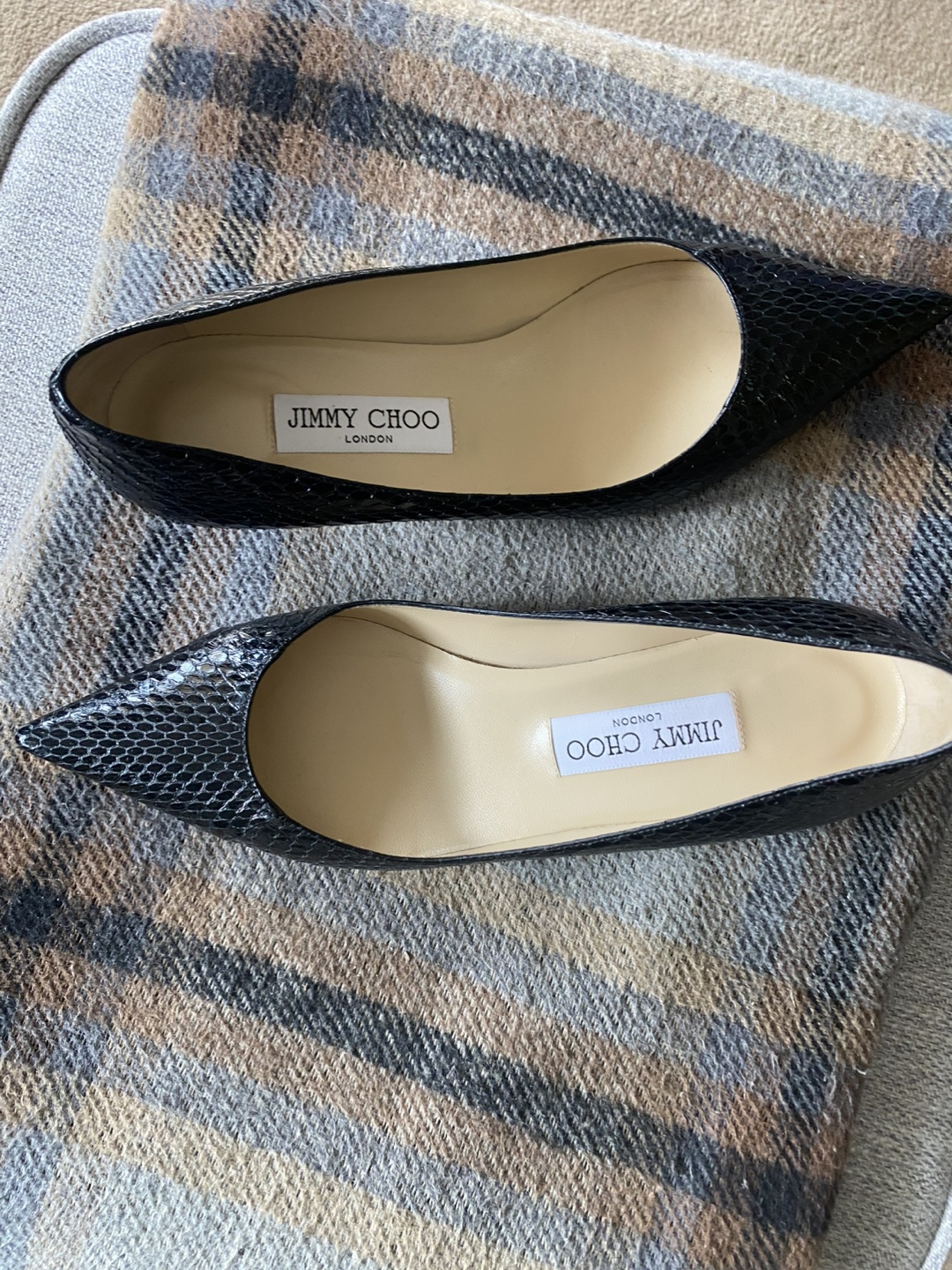 Jimmy Choo Black Snake Embossed Heels - Size 38.5 - photo 5