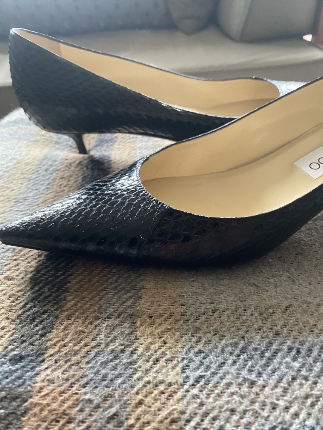 Jimmy Choo Black Snake Embossed Heels - Size 38.5 - photo 3