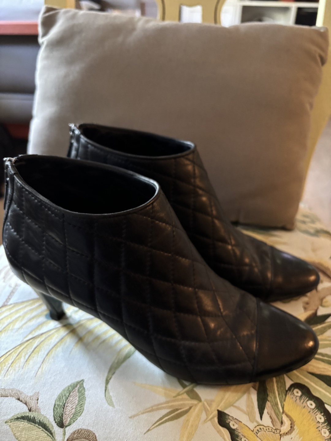 Chanel Black Quilted Leather Booties Size 7