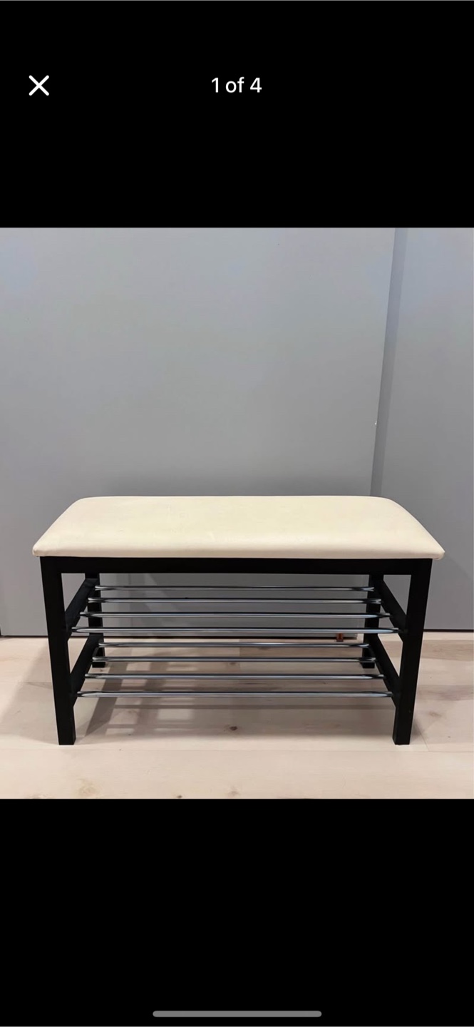 Cream faux leather Bench with Shoe Rack