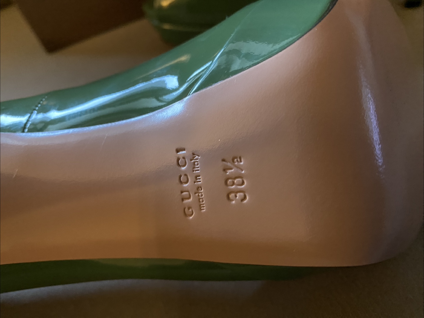 Gucci Green Patent Leather Peep Toe Heels - Size 8.5 - photo 4