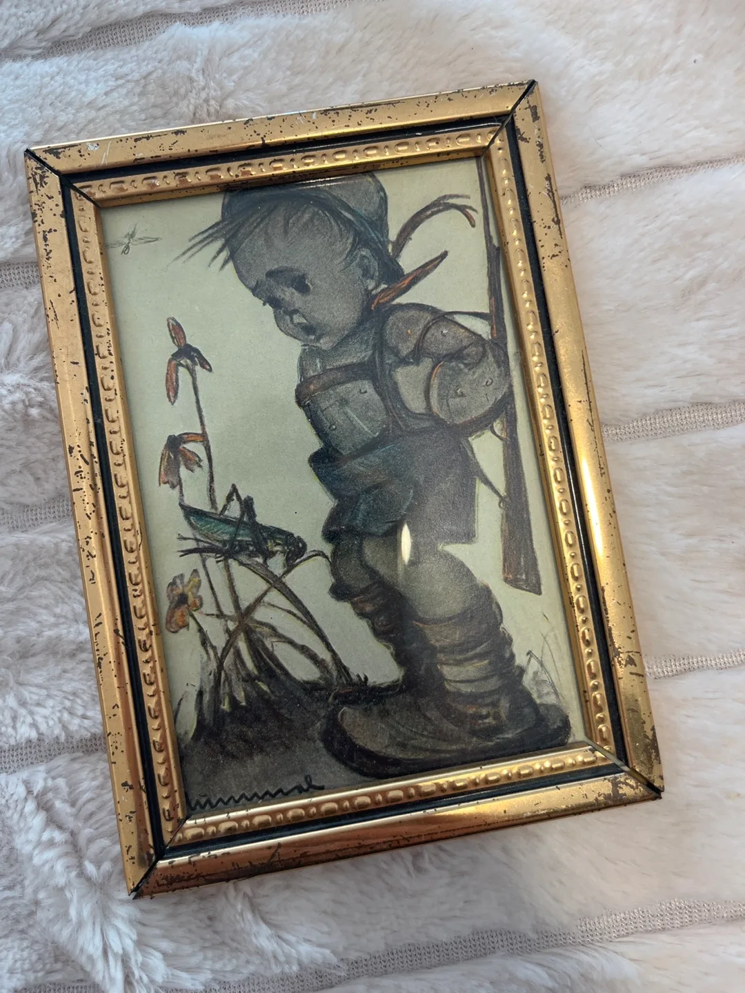 Vintage Framed Print - Boy with Grasshopper thumbnail