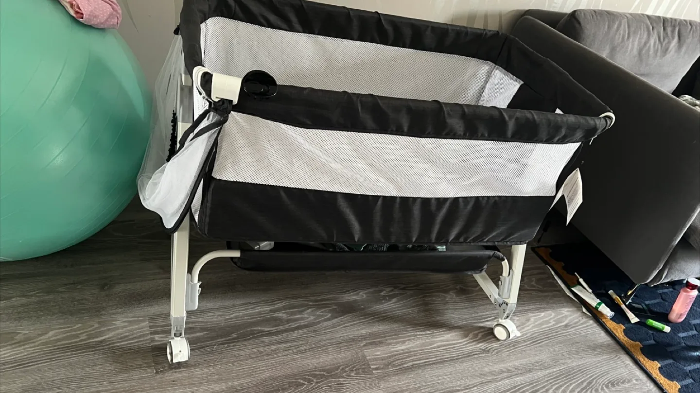 Black & White Baby Bassinet with Mosquito Net image indicator(3)