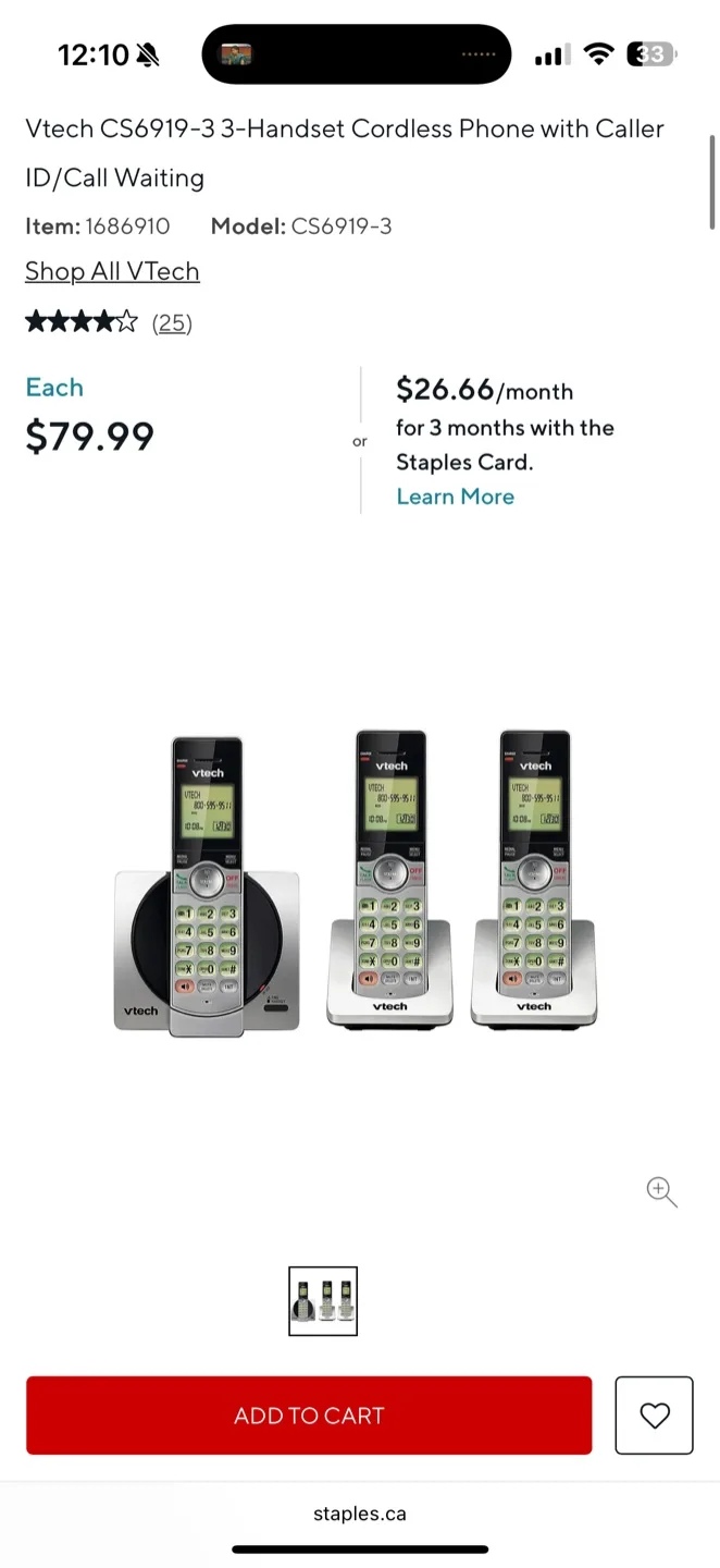VTech CS6919-3 Cordless Phone thumbnail