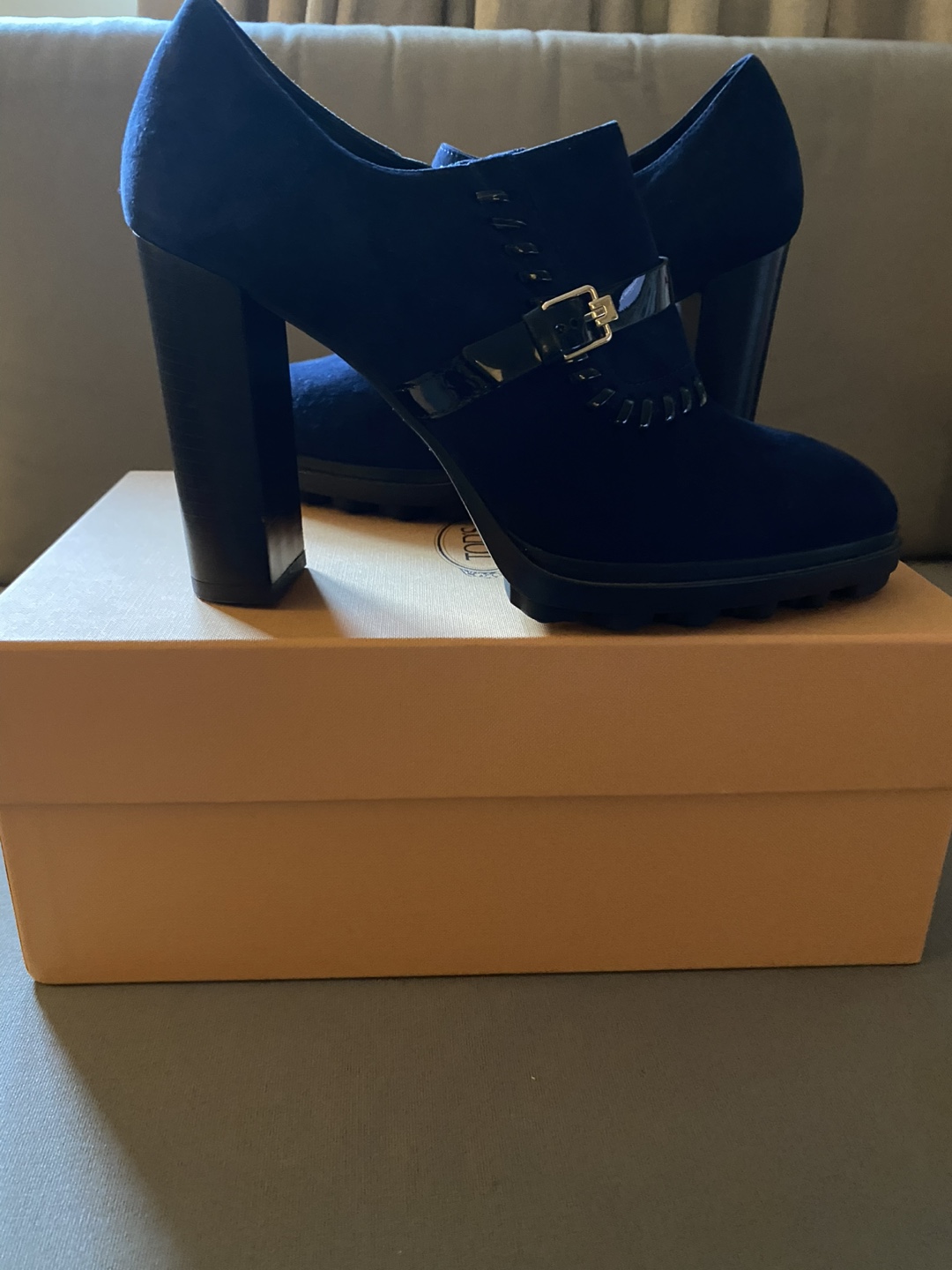 Tod's Blue Suede Heeled Ankle Boots - Size 39 - photo 2