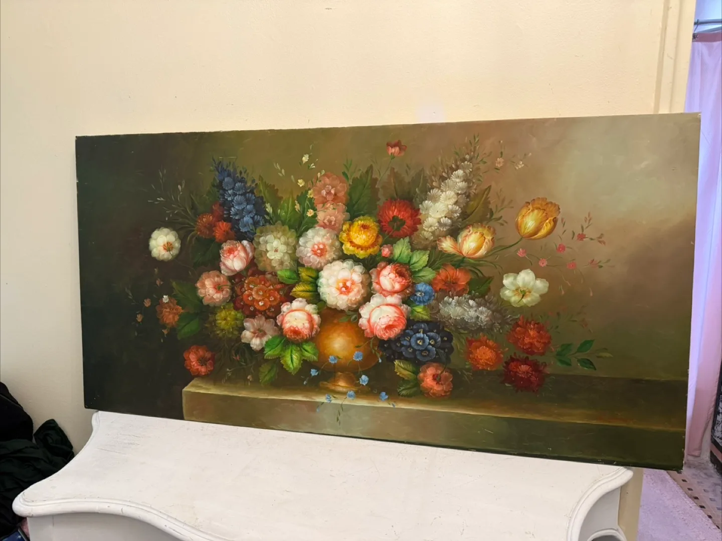 Large floral painting on canvas thumbnail