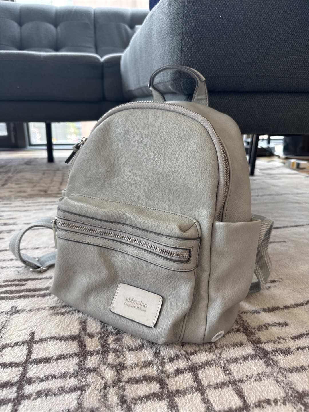 Leather Mini Backpack - Grey