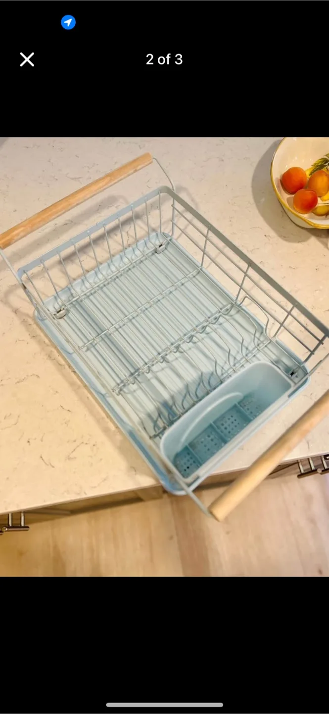 Light Blue Dish Rack with Wood Handles thumbnail