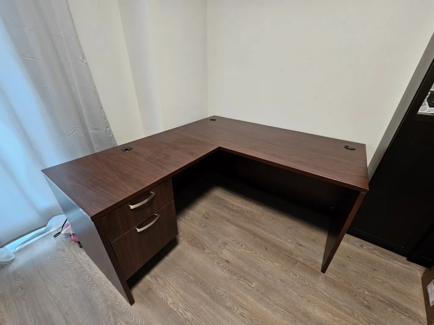 L-Shaped Dark Wood Desk thumbnail
