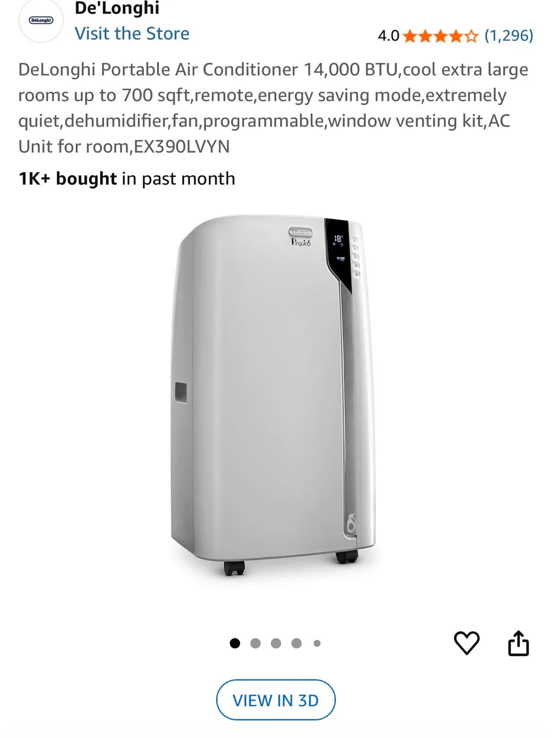 DeLonghi Portable Air Conditioner 14,000 BTU thumbnail