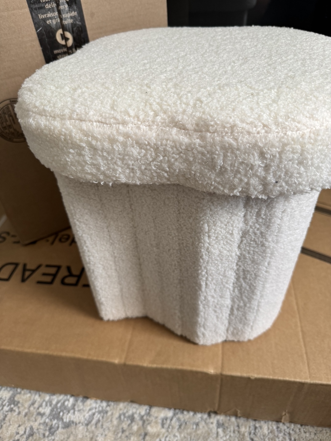 Cream Sherpa Storage Ottoman Stool - New! - photo 5