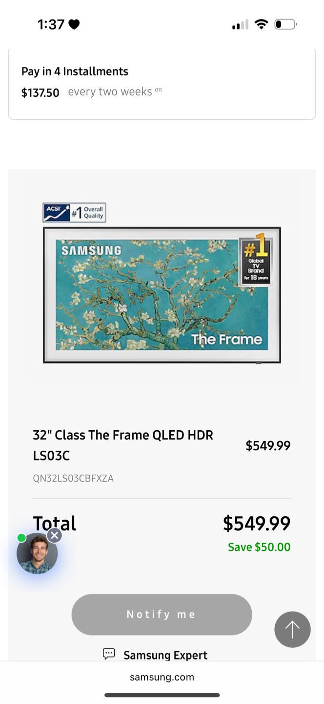Samsung 32" The Frame QLED HDR LS03C