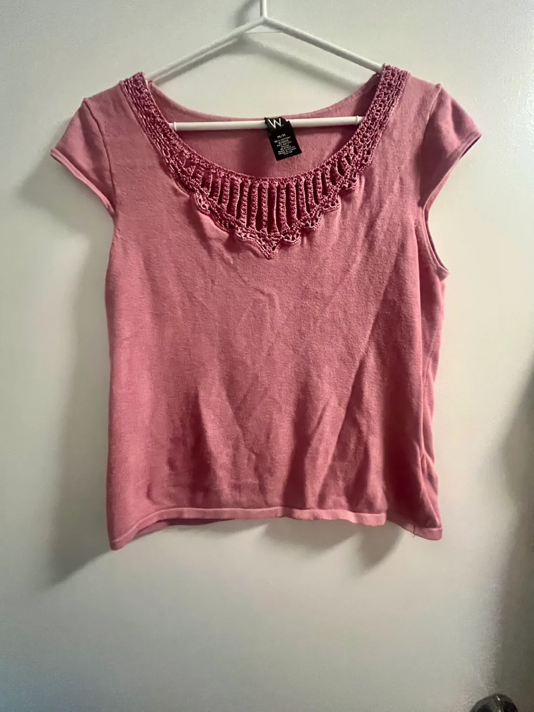 W Brand Pink Crochet Top Size Medium thumbnail