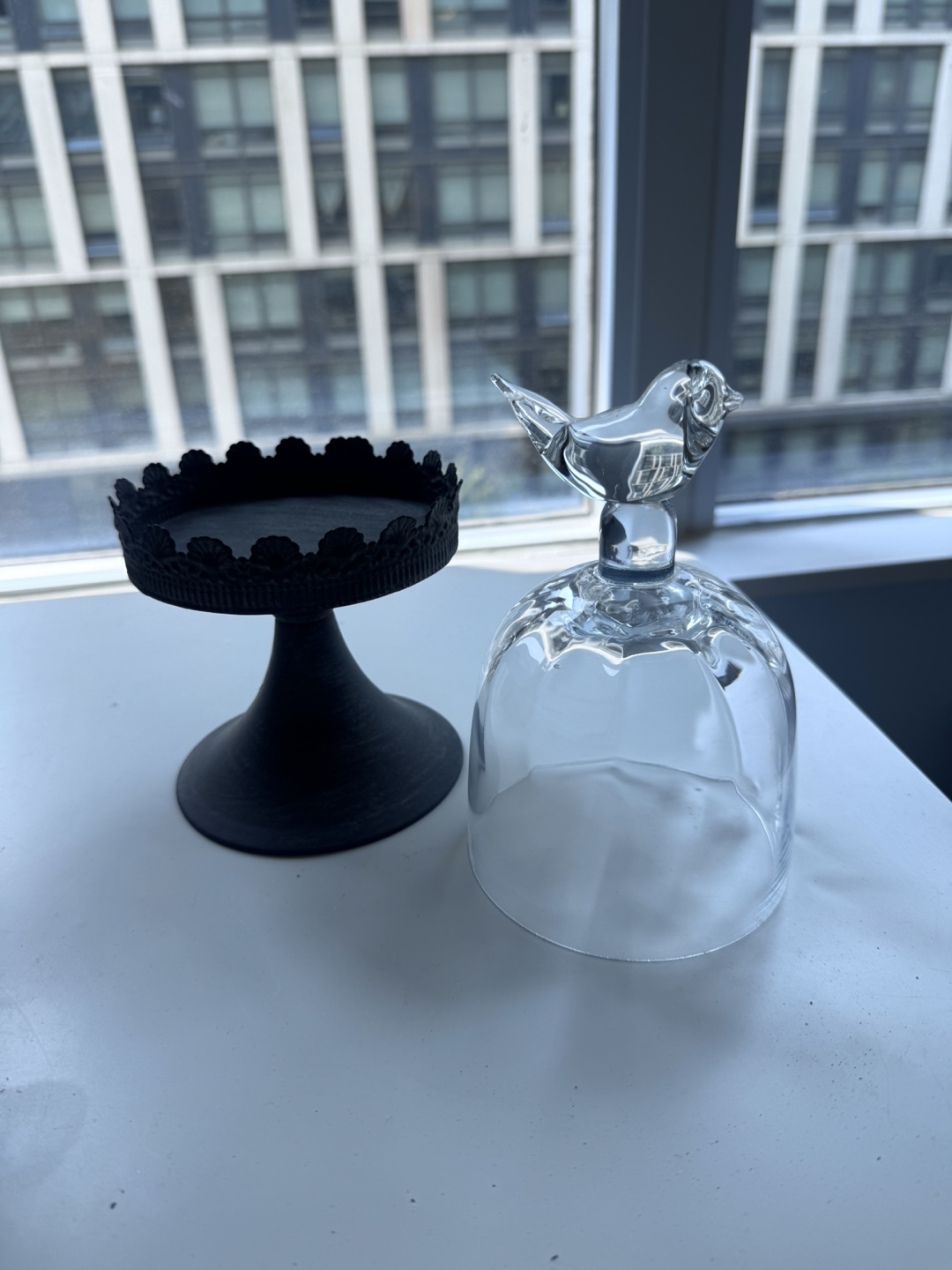 Glass Cloche with Bird & Black Metal Stand - photo 2