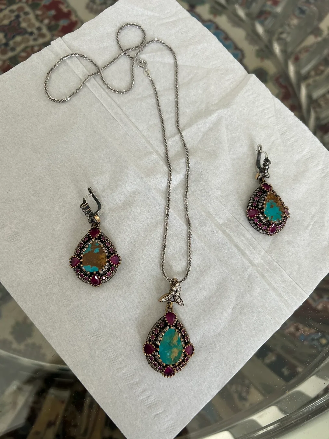 Turquoise Necklace & Earrings Set 925 image indicator(5)