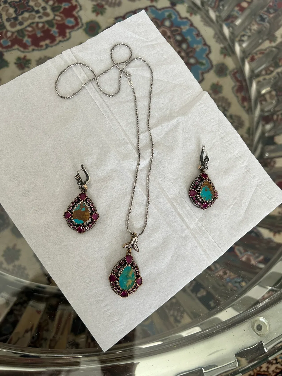 Turquoise Necklace & Earrings Set 925 image indicator(2)